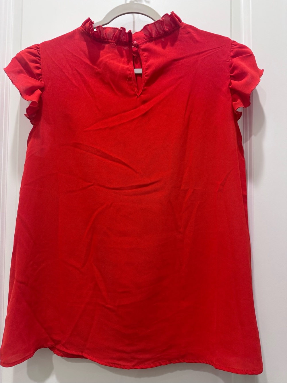 Red Ruffle Sleeve Women's Top - Picture 5 of 6